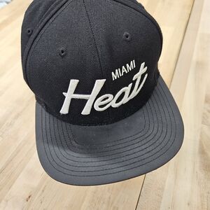 Miami Heat Mitchell & Ness NBA Snapback Hat Black Faux Leather Brim